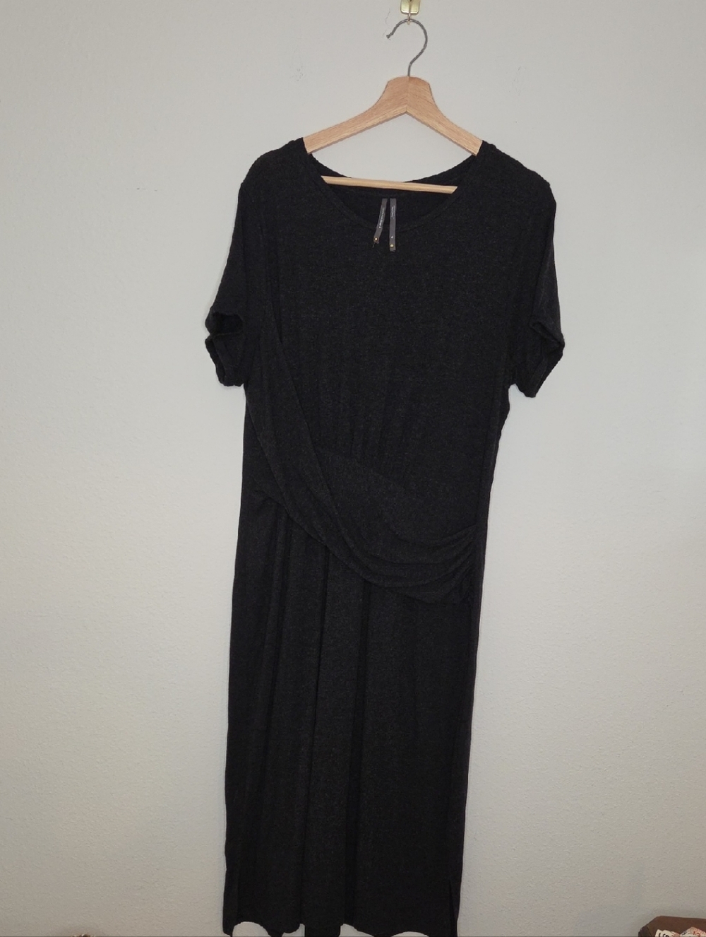 Anthropologie XL Black Short-Sleeve Draped Maxi Dress